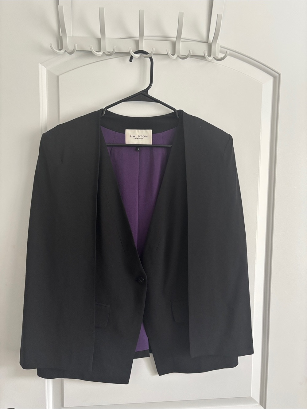Halston Heritage Cape Blazer Women's Large Black Wool Blend Open Front Jacket